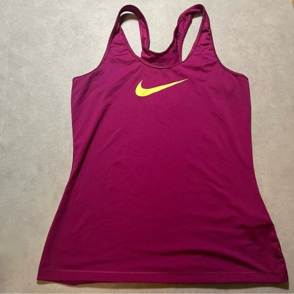 Nike Womens cranberry Tank Top Lime green swoosh Racerback Medium - Picture 1 of 5